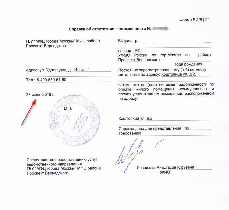 образец справки